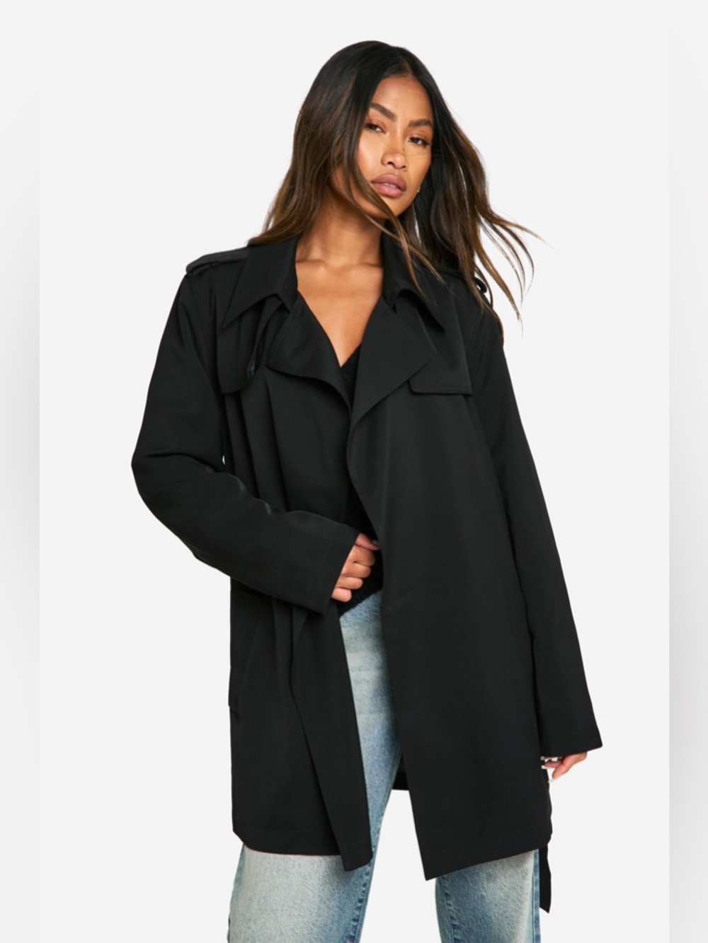 Black Women's Trench Coat - Classic Lightweight Coat
